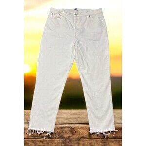 GAP Jeans Women’s Plus 20/35T White High Rise Cheeky Straight Button Fly Frayed